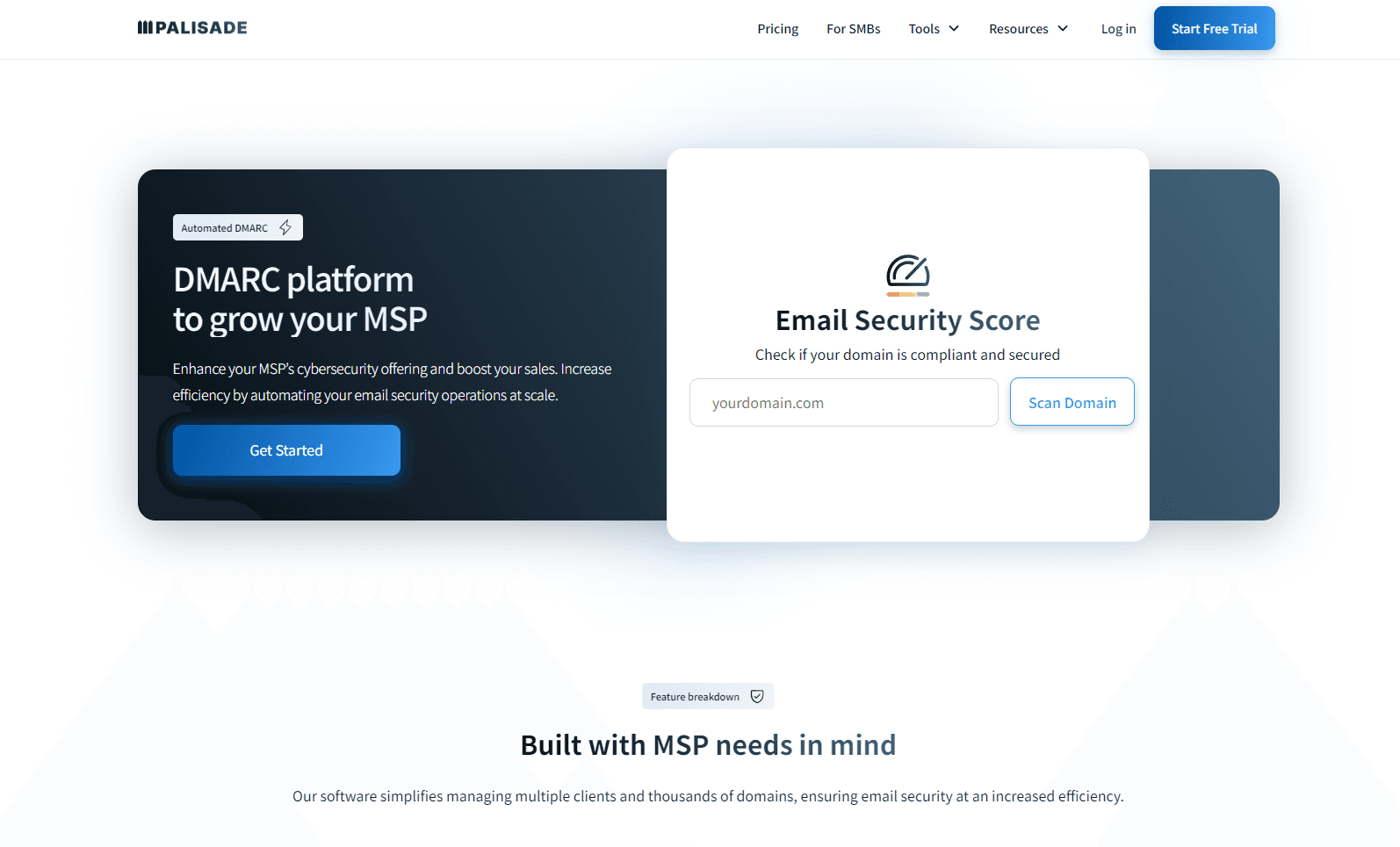 The Palisade DMARC platform for MSPs — multi-tenant dashboard and Email Security Score