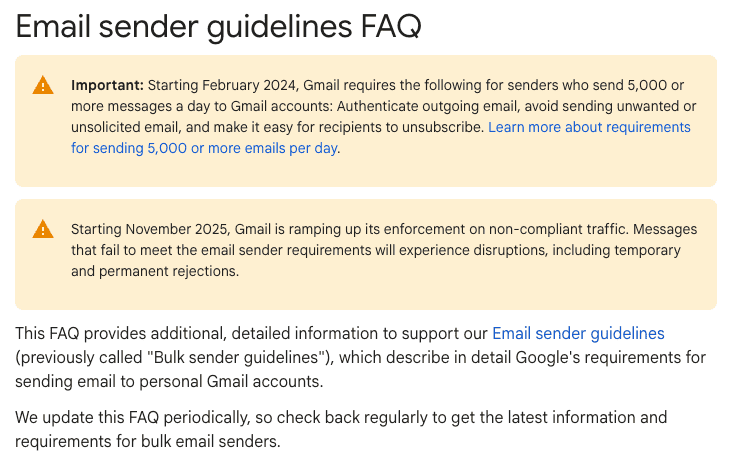 Google is making email sender requirements stricter starting Nov 2025