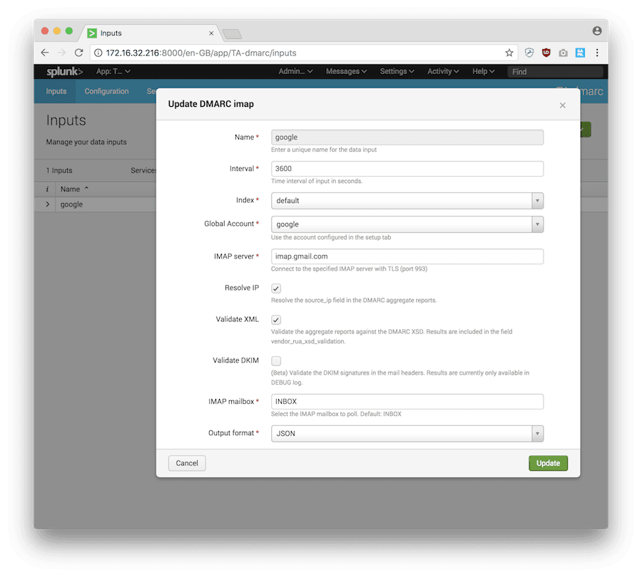 Screenshot create new input