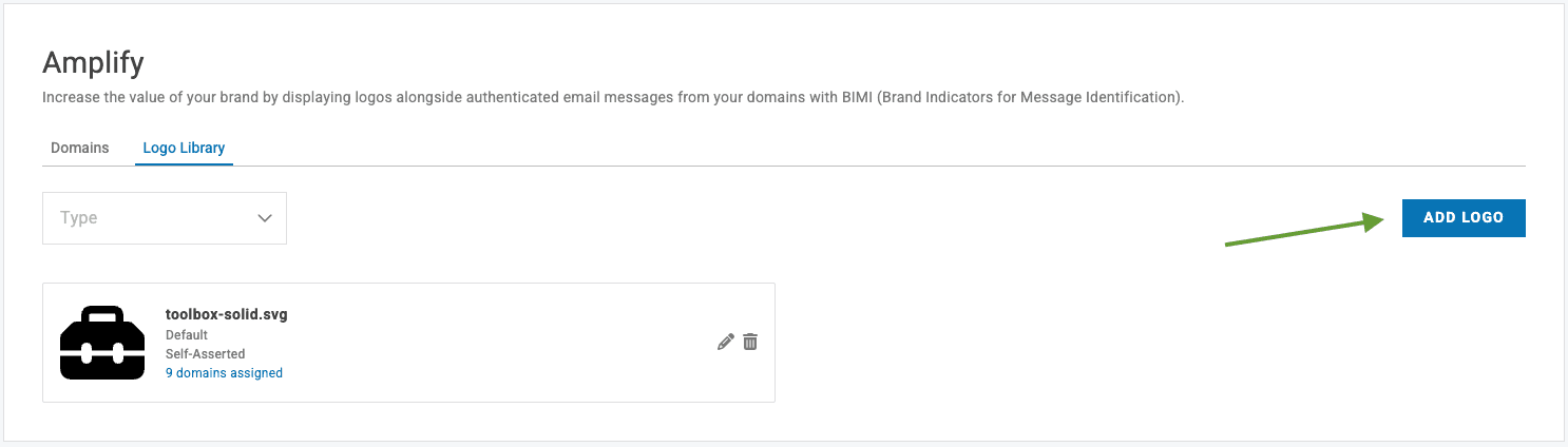 Valimail Amplify BIMI logo library screen