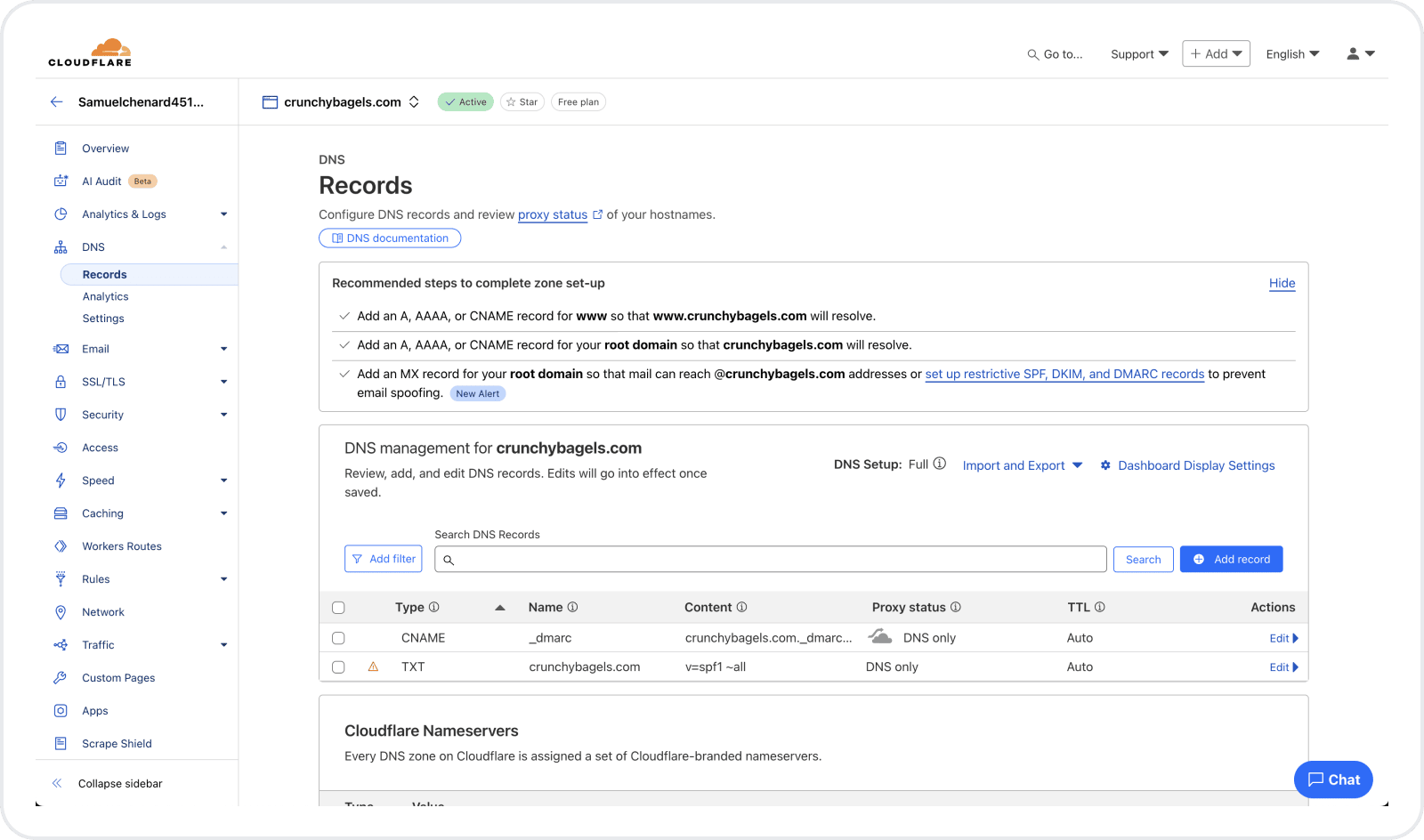 Adding a DMARC policy record in the Cloudflare dashboard