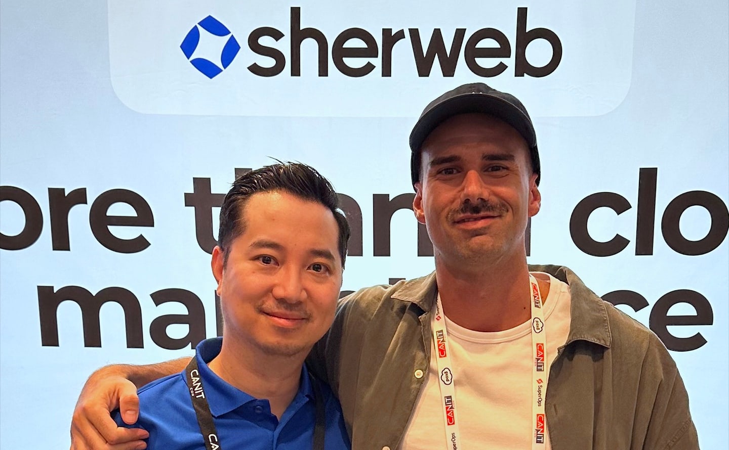 James Sia, Head of Strategic Alliances at Sherweb, and Samuel Chenard, CEO of Palisade, at Sherweb's booth at CanITCon