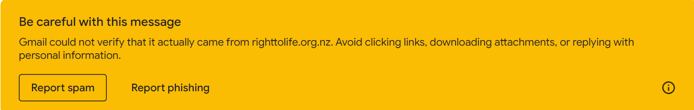Public Gmail warning banner showing the "Be careful with this message" heading