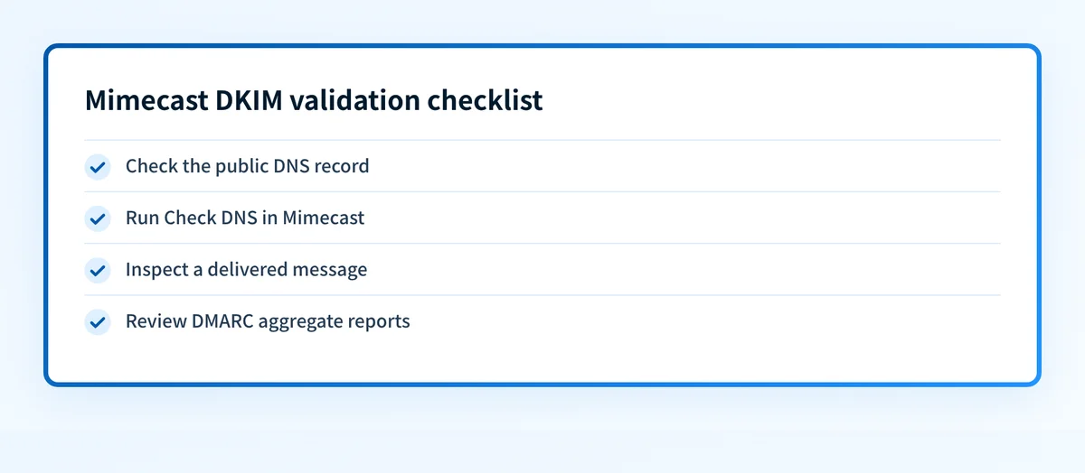 Mimecast DKIM validation checklist
