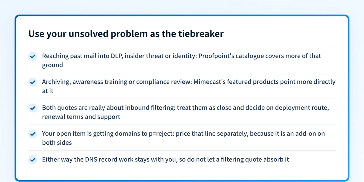How to break the tie between Proofpoint and Mimecast using your unsolved problem